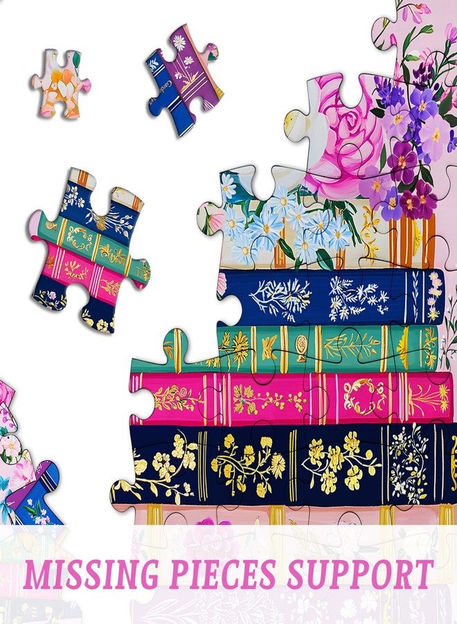 PICKFORU Colorful Flower Book Puzzles for Adults 1000 Piece, PICKFORU Wildflower Pages Jigsaw Puzzles Library, Impossible Spring Floral Art Theme for Book Lovers - Image 4